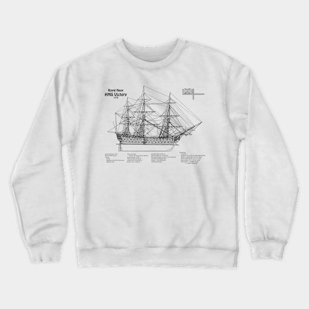 HMS Victory ship plans. Lord Nelson ship - SDpng Crewneck Sweatshirt by SPJE Illustration Photography